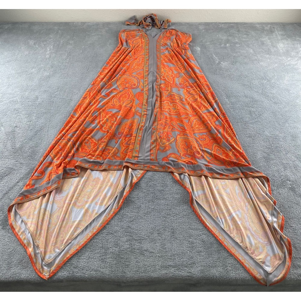 INC Womens XS Orange Paisley Halter Handkerchief Maxi Dress